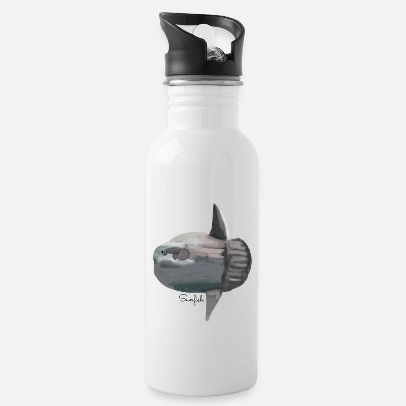 Mondfisch (Sunfish) - Trinkflasche mit integriertem Trinkhalm - Weiß