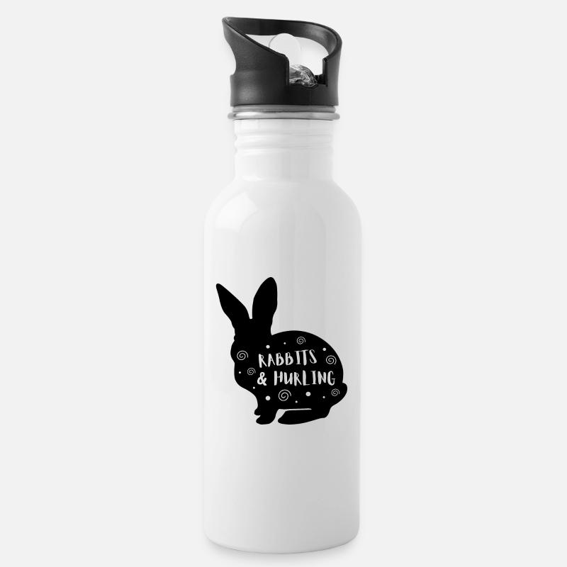 Kaninchen & Hurling - Trinkflasche mit integriertem Trinkhalm - Weiß