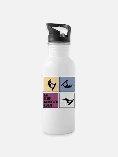wakeboard wakeboarder cable wasserratte repeat - Water bottle with straw - white