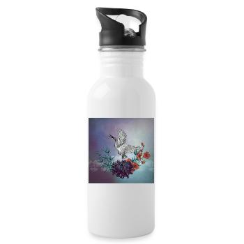 Wonderful crane with flowers - Water bottle with straw - white - Right