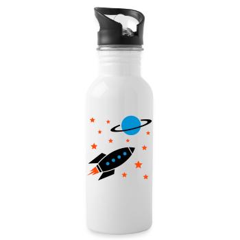 Spaceship, stars and planet with ring - Water bottle with straw - white - Right