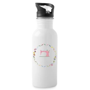 nostalgisch bunte Nähmaschine mit Knöpfe - Trinkflasche mit integriertem Trinkhalm - Weiß - Rechts
