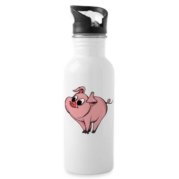 Playful Pig Cartoon Design - Water bottle with straw - white - Right