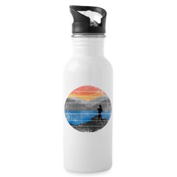 Angler angelt im See mit Berge bei Sonnenaufgang - Trinkflasche mit integriertem Trinkhalm - Weiß - Rechts