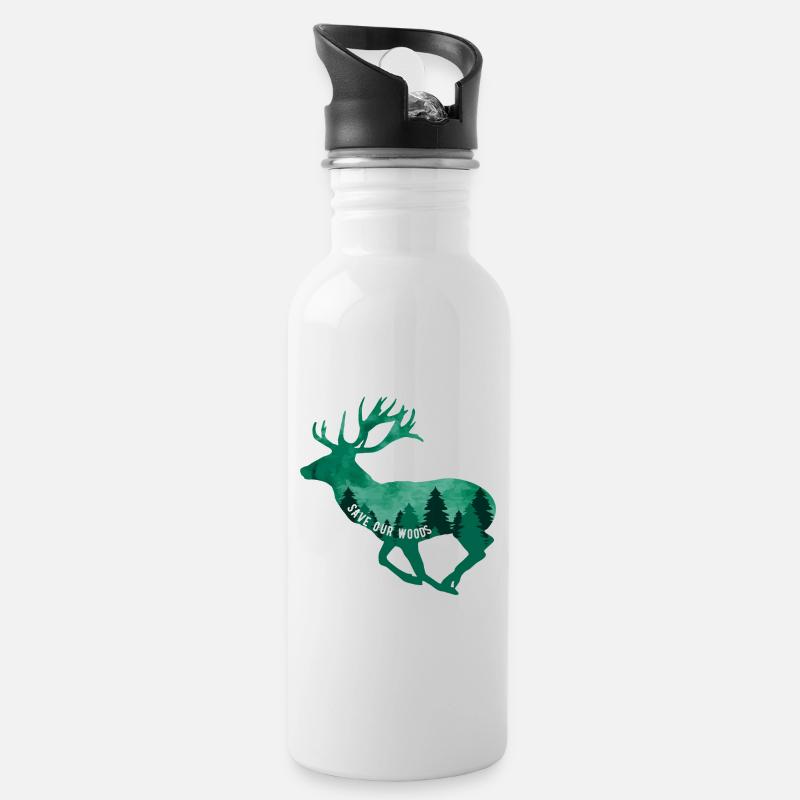 Klimawandel Umweltschutz Hirsch Nachhaltig - Trinkflasche mit integriertem Trinkhalm - Weiß