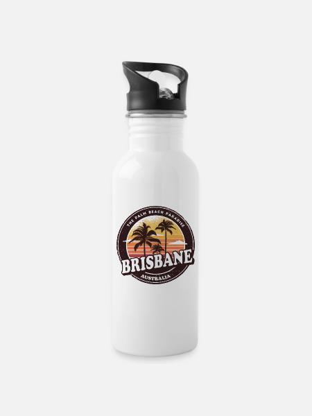 Brisbane Australie Vintage Beach Design - Gourde avec paille intégrée - blanc