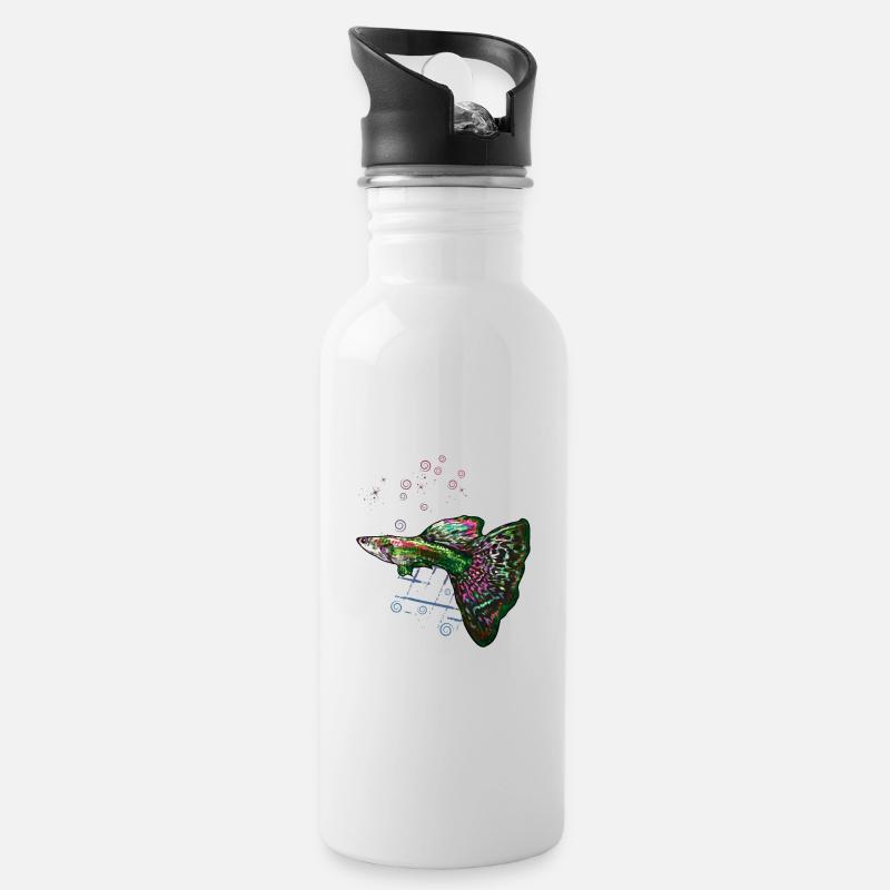 Guppy Anfängerfisch Aquarium Spaß - Trinkflasche mit integriertem Trinkhalm - Weiß