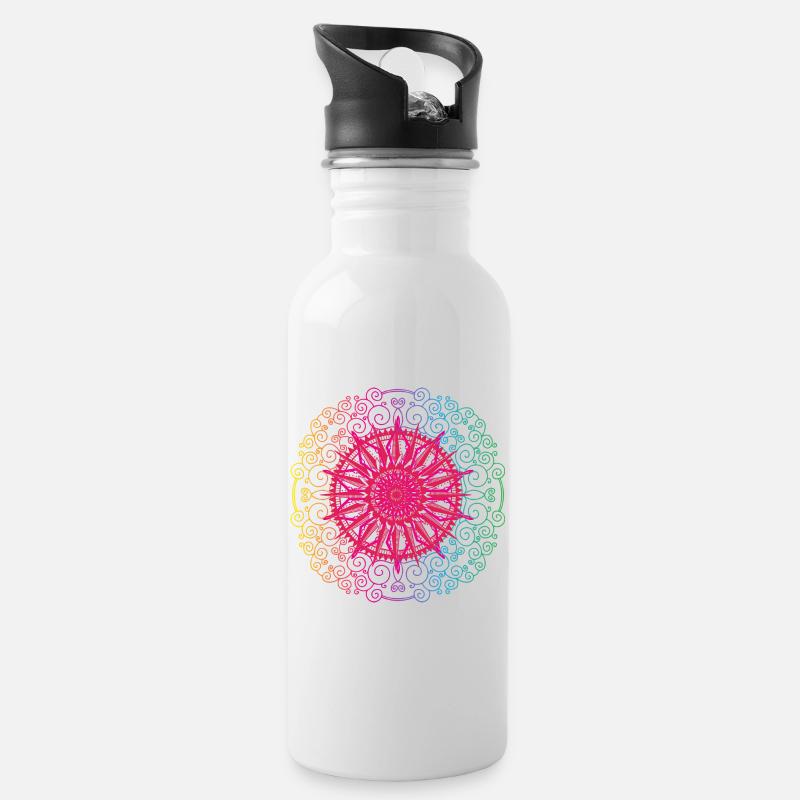 Regenbogen Mandala Gradient Kreis - Trinkflasche mit integriertem Trinkhalm - Weiß