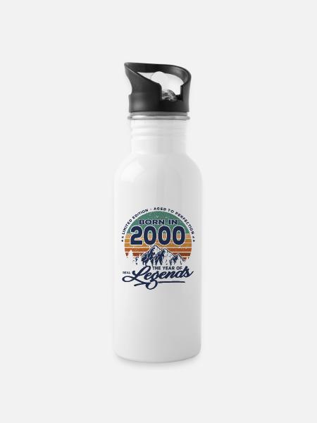 Legenden werden 2000 geboren - Trinkflasche mit integriertem Trinkhalm - Weiß