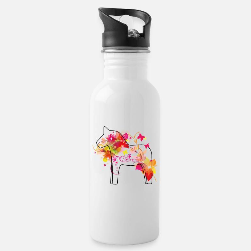 Dala Pferd Bunt - Trinkflasche mit integriertem Trinkhalm - Weiß