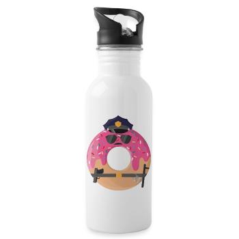Officer Donut - Donut Polizist - Trinkflasche mit integriertem Trinkhalm - Weiß - Rechts