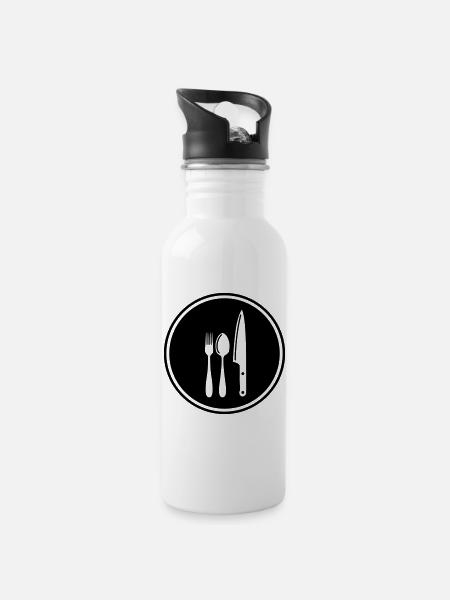 Gabel Besteck - Trinkflasche mit integriertem Trinkhalm - Weiß