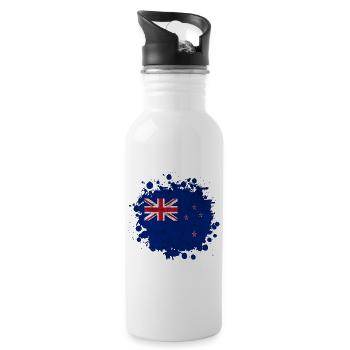 New Zealand vintage splash flags design - Water bottle with straw - white - Right
