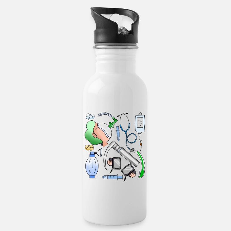 Anästhesie - Trinkflasche mit integriertem Trinkhalm - Weiß