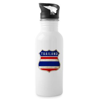 Thailand Wappen Flaggen Design - Trinkflasche mit integriertem Trinkhalm - Weiß - Rechts