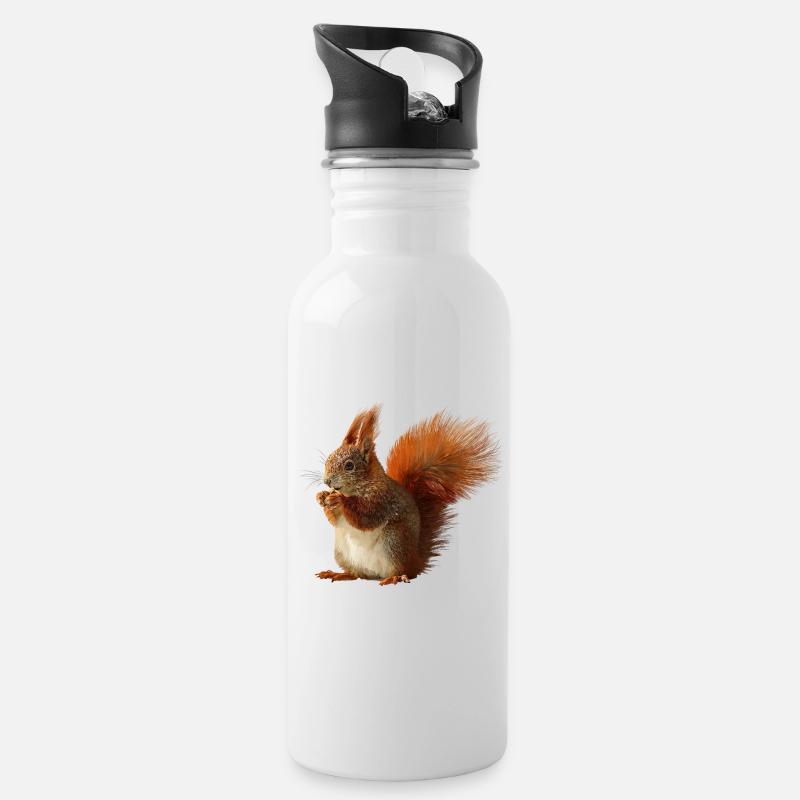 Eichhörnchen - Trinkflasche mit integriertem Trinkhalm - Weiß