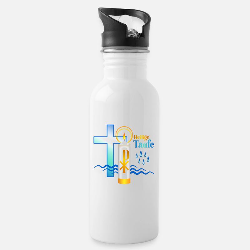 Taufe - Trinkflasche mit integriertem Trinkhalm - Weiß