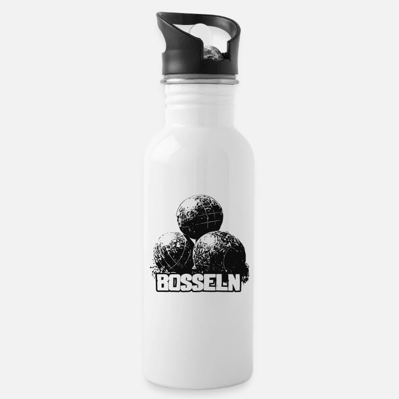 Bosseln | 3 Bossel Kugeln | Boßeln - Trinkflasche mit integriertem Trinkhalm - Weiß