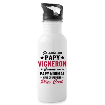 cadeau humour papy vigneron - papy viticulteur - Gourde avec paille intégrée - blanc - Droite