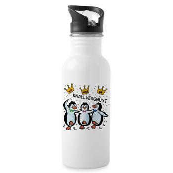 Pinguine - Wir sind so knallvergnügt - Trinkflasche mit integriertem Trinkhalm - Weiß - Rechts