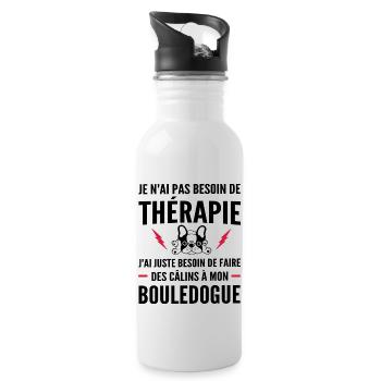 Thérapie Bouledogue / Humour Bouledogue Français - Gourde avec paille intégrée - blanc - Droite