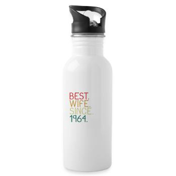 Beste Ehefrau Seit 1964 - Jahrestag Geschenk - Trinkflasche mit integriertem Trinkhalm - Weiß - Rechts