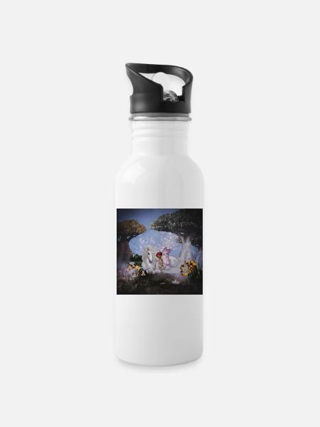 Wunderbares Einhorn mit Fee - Trinkflasche mit integriertem Trinkhalm - Weiß