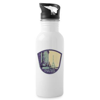 Badge retro, Paris France est ma ville natale - Gourde avec paille intégrée - blanc - Droite