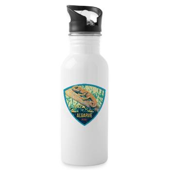 Algarve Portugal, beach summer sun retro chameleon - Water bottle with straw - white - Right