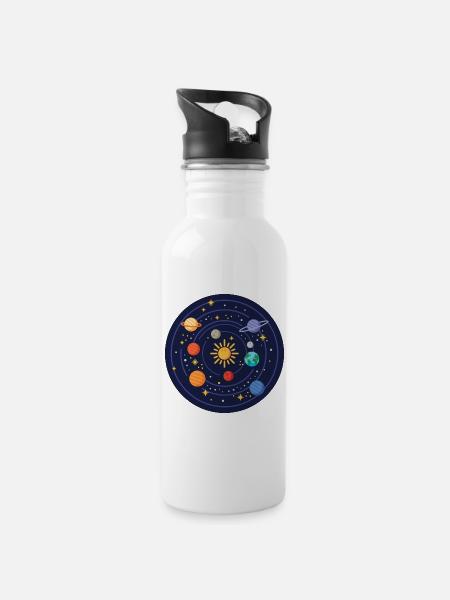 Sonnensystem - Trinkflasche mit integriertem Trinkhalm - Weiß
