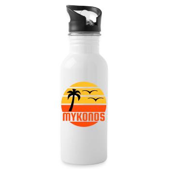 Mykonos (sun, palm tree, birds) - Water bottle with straw - white - Right