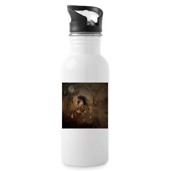 Schönes Steampunkpferd mit Umhang und Ausrüstung - Trinkflasche mit integriertem Trinkhalm - Weiß - Rechts