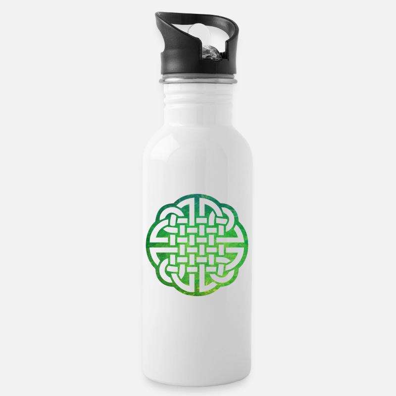 Celtic Knot - Trinkflasche mit integriertem Trinkhalm - Weiß