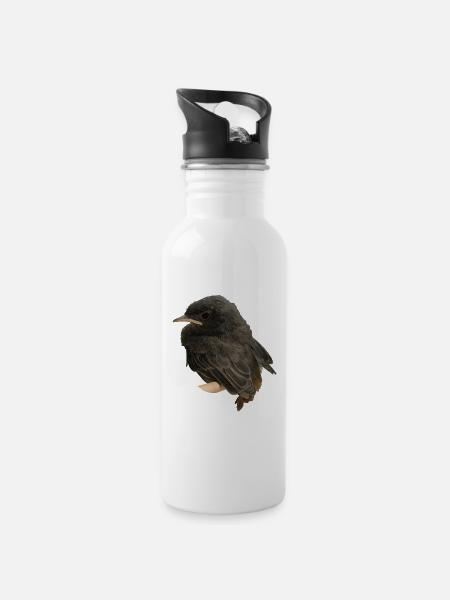 Hausrotschwänzchen Ästling - Trinkflasche mit integriertem Trinkhalm - Weiß