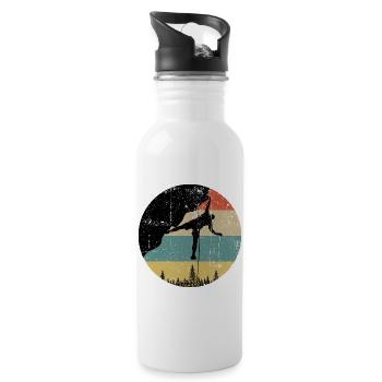 Retro Climber Silhouette on Striped Horizon - Water bottle with straw - white - Right