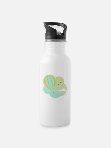 Heizluftballon - Trinkflasche mit integriertem Trinkhalm - Weiß
