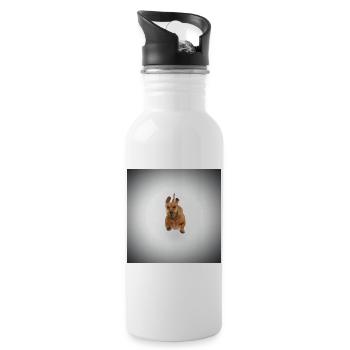 Brauner Dackel - Trinkflasche mit integriertem Trinkhalm - Weiß - Rechts