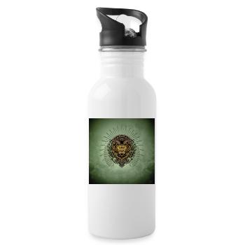 Beeindruckender gehörnter Löwe - Trinkflasche mit integriertem Trinkhalm - Weiß - Rechts
