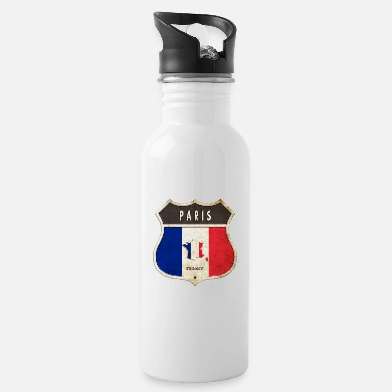 Paris Frankreich Wappen Flaggen Design - Trinkflasche mit integriertem Trinkhalm - Weiß