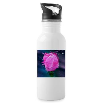 Tulipes Roses Fleurs Aquarelle Art - Gourde avec paille intégrée - blanc - Droite