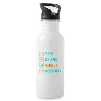 Essen. Schlafen. Reitsport. Wiederholen Design - Trinkflasche mit integriertem Trinkhalm - Weiß - Rechts
