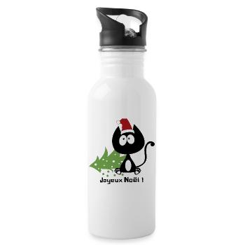 Joyeux noel ! Chat et sapin renversé, humour ! - Gourde avec paille intégrée - blanc - Droite