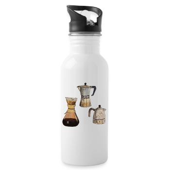 3x coffee pots coffee Elexier of life - Water bottle with straw - white - Right
