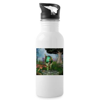 Kleine Fee mit ihrer Katze - Trinkflasche mit integriertem Trinkhalm - Weiß - Rechts
