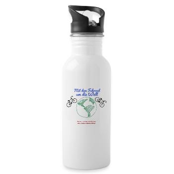 Mit dem Fahrrad um die Welt - Trinkflasche mit integriertem Trinkhalm - Weiß - Rechts