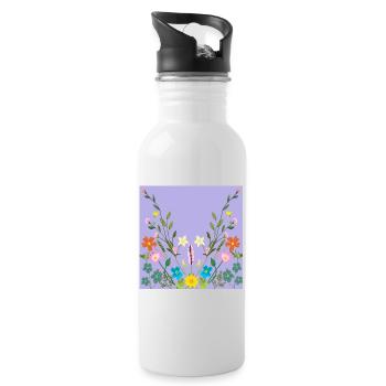 Blühende Wildblumen-Blumenkunst auf Lila - Trinkflasche mit integriertem Trinkhalm - Weiß - Rechts
