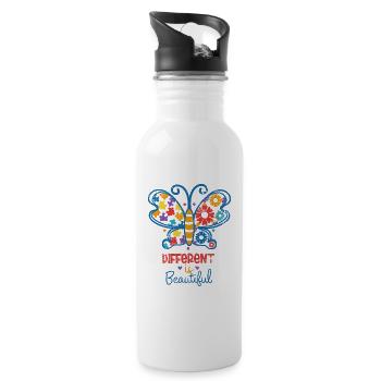 AUTISM DIFFERENT IS BEAUTIFUL BUTTERFLY ADD SAYING - Water bottle with straw - white - Right