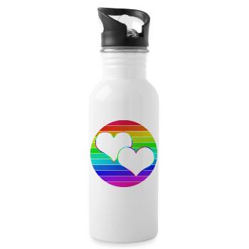 Rainbow 2 entwined hearts - Water bottle with straw - white - Right
