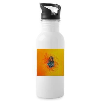 Toller Vogel und schicke Katze - Trinkflasche mit integriertem Trinkhalm - Weiß - Rechts
