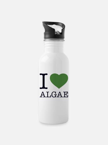 I LOVE ALGAE Algen - Trinkflasche mit integriertem Trinkhalm - Weiß